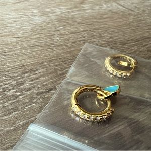 New 18k Gold Plated Diamond Hoop Earrings Teal Heart